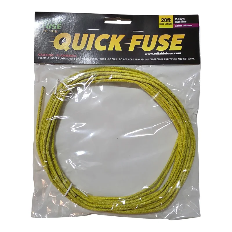 Reliable Fuse yellow 2.8mm Quick Fuse, 20 foot roll in a clear bag