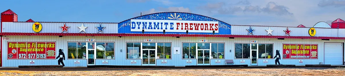 Storefront of Dynamite Fireworks Superstore at 5159 I-30 in Caddo Mills, Texas