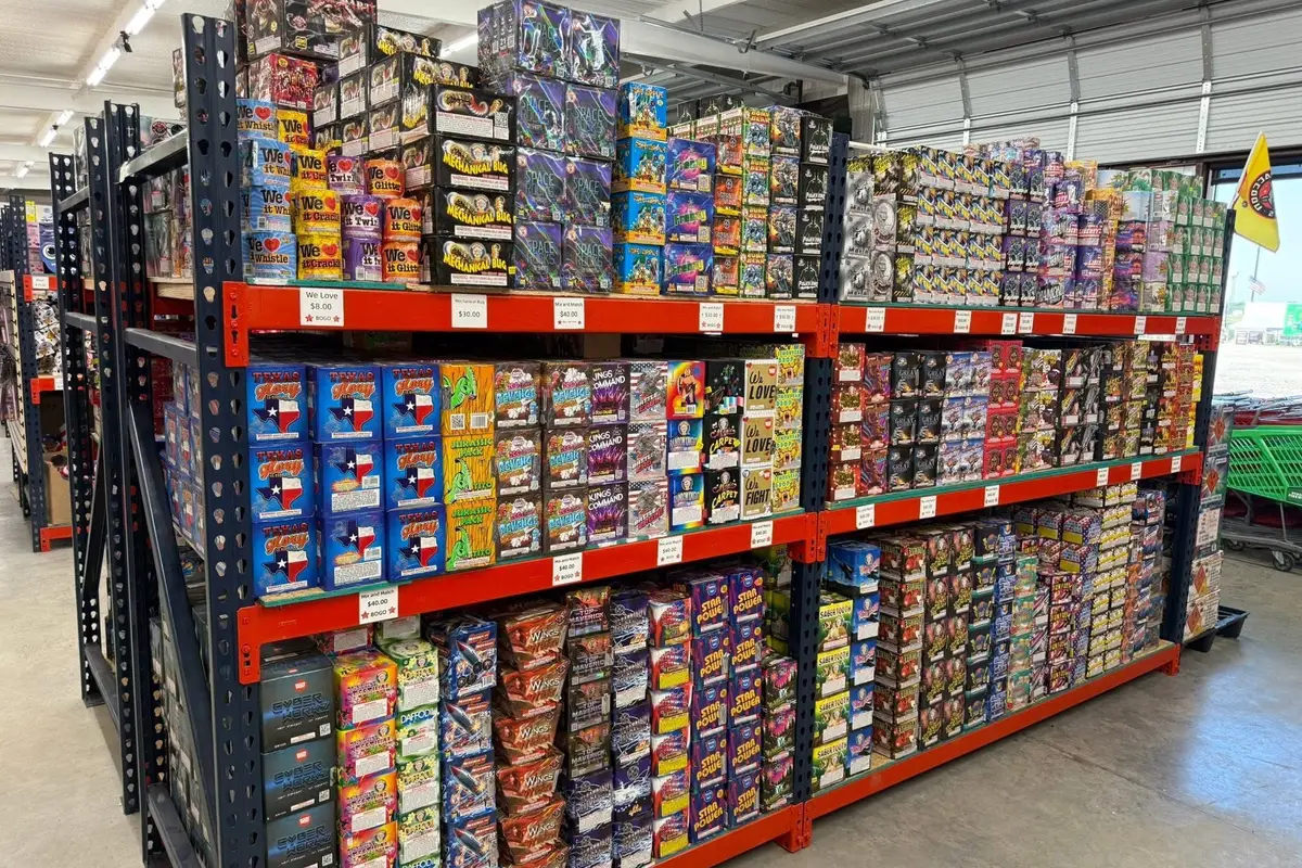 Shelves stacked with 500 gram cakes
