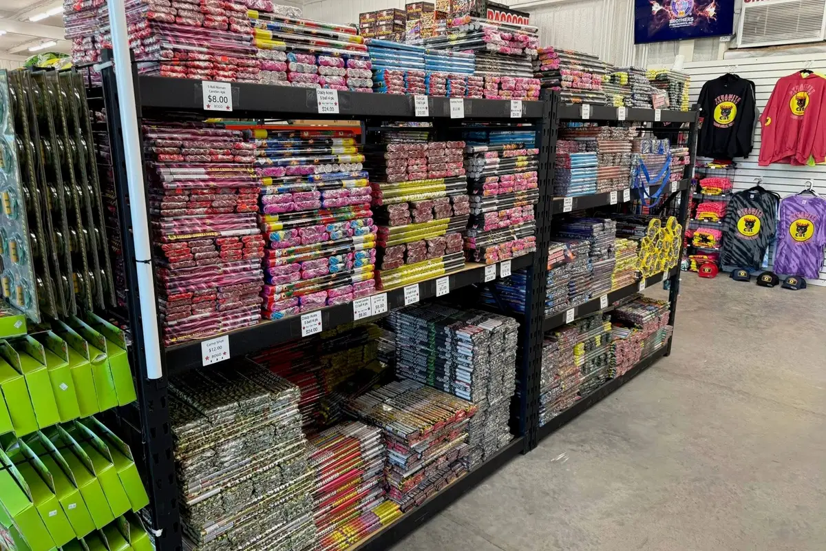 Firecrackers and Roman candles on the shelf
