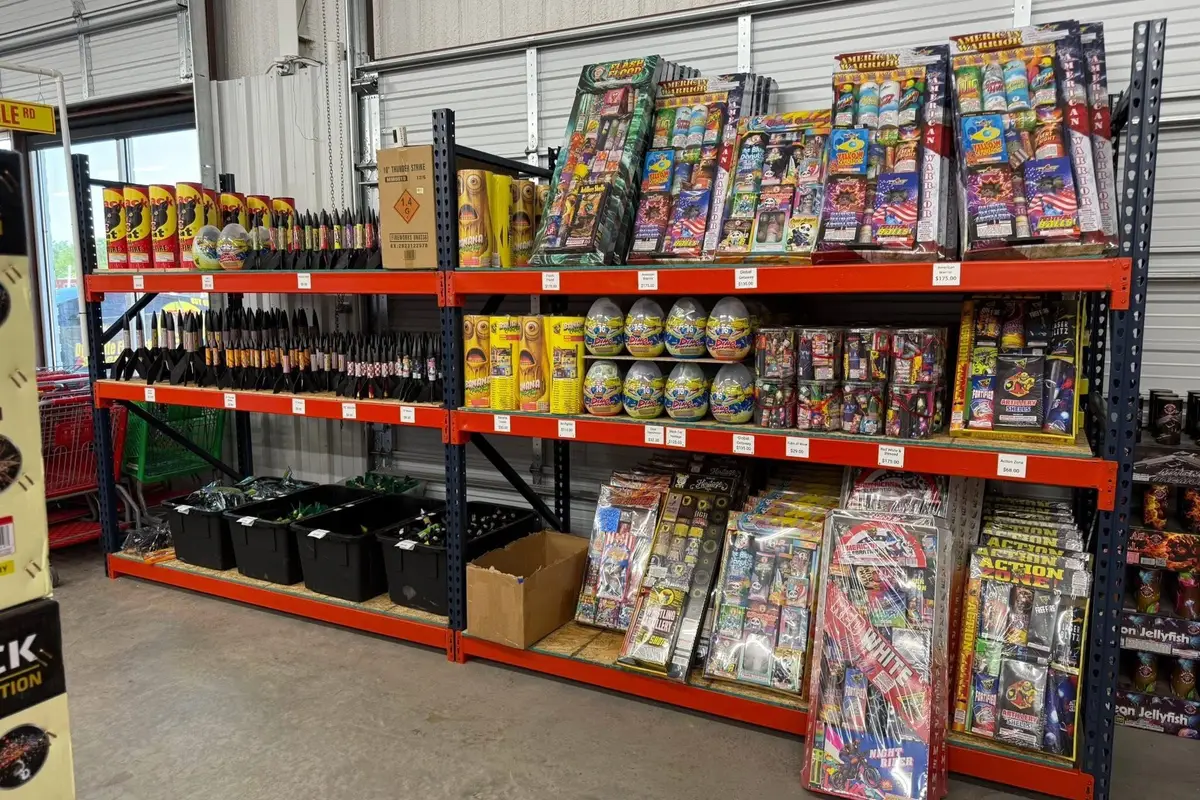Roman candles and assortment packs on the shelf